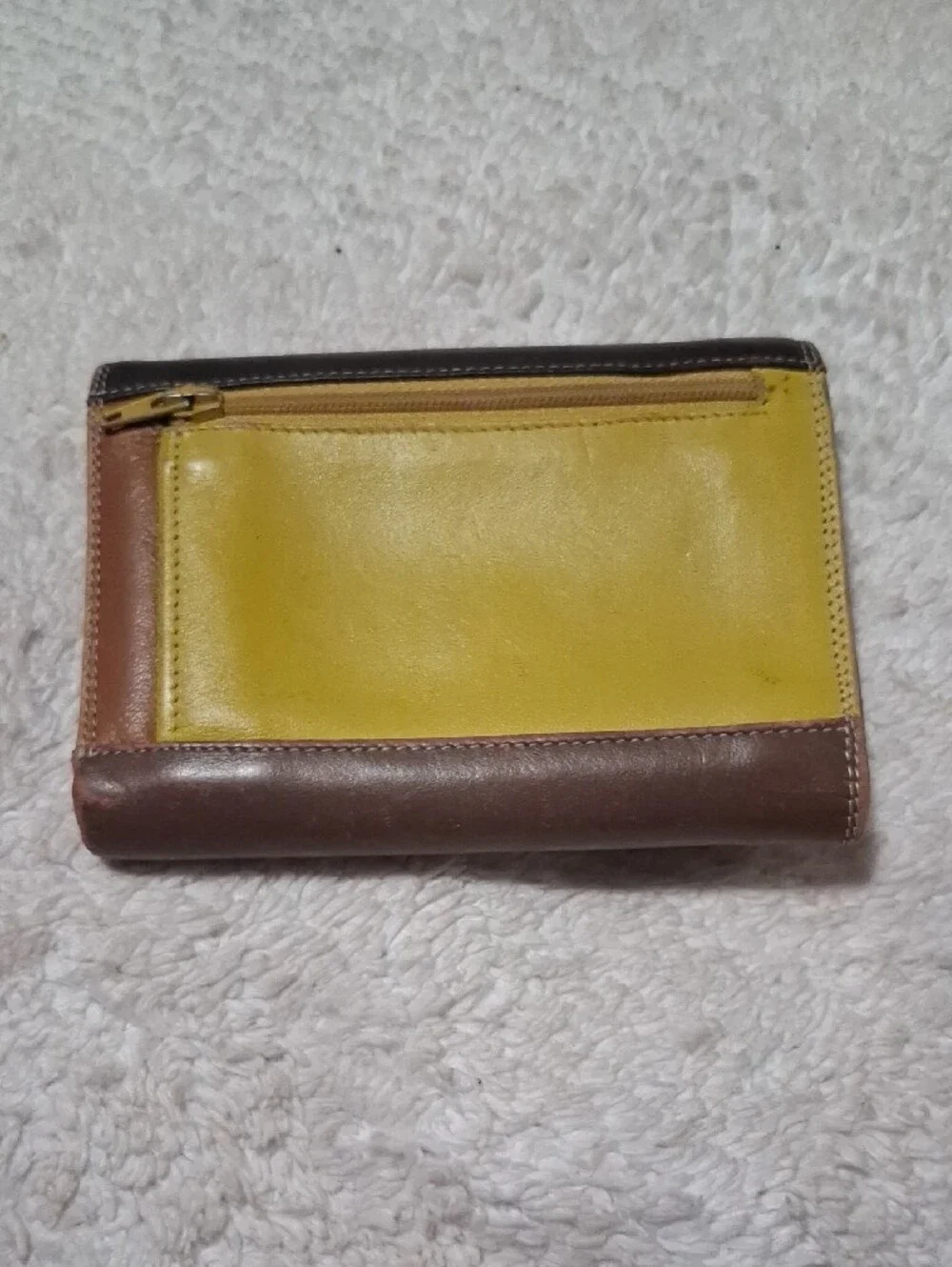 Tri-Tone Leather Wallet in Black, Brown and Light Blue